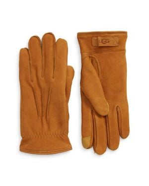 UGG Three-Point Leather Tech Gloves - Brown