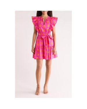Sugarlips Rosy Polka Dot Ruffle Minidress - Pink