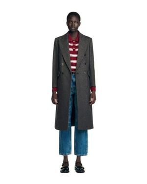 Sandro Fitted Double-Breasted Coat - Blue