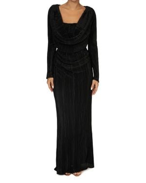 JLUXLABEL Haidyn Pleated Long Sleeve Crop Top & Maxi Skirt Set - Black