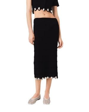 Maje Knit Skirt With Jeweled Flowers - Black