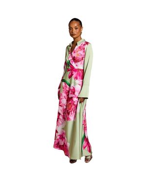 Coast Petite Placement Print Wrap Front Gown - Red