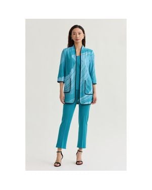Ming Wang Heritage Geoprint Jacquard Knit Jacket - Blue