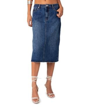 Edikted Mirah Raw Hem Denim Midi Skirt - Blue