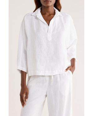 Frank & Eileen Gabi Crop Linen Popover Shirt - White