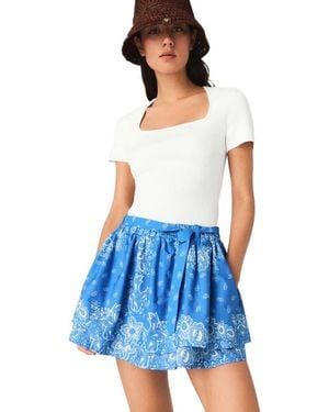 Maje Printed Ruffled Skirt - Blue