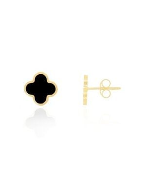 The Lovery Fine Jewelry Small Onyx Clover Stud Earrings - Metallic