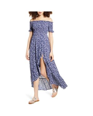 Lulus Fleur-Tation Off The Shoulder High/Low Dress - Blue