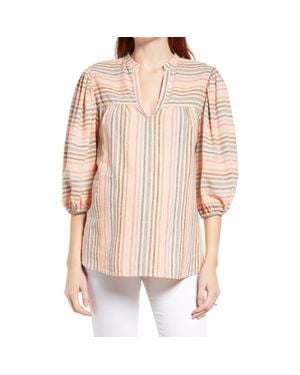 Maternal America N Stripe Puff Sleeve Maternity Blouse - Natural