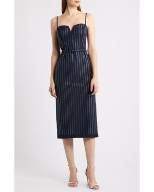 FREEMARKET Rhinestone Stripe Midi Sheath Dress - Blue