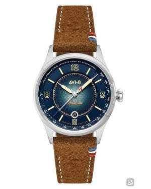 AVI-8 Flyboy Lafayette Automatic 110Th Anniversary Limited Edition Leather Strap Watch, 42Mm - Blue