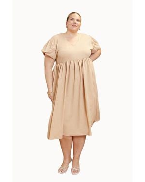 FASHION-SZN CURVE Puff Sleeve Smock Dress - Natural