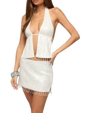 Edikted Dalis Fringe Sequin Miniskirt - White