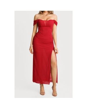 Popilush Sculpting Floral Midi Dress - Red