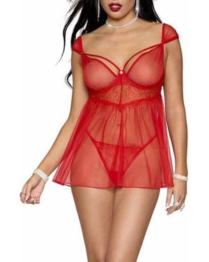 Dreamgirl Underwire Babydoll Chemise & G-String Set - Red