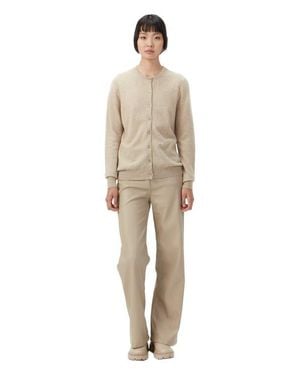 Gobi Cashmere Essential Cashmere Crewneck Cardigan - Natural
