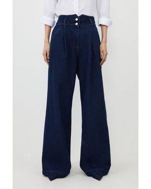 Karen Millen Petite Denim Wide Leg Pants - Blue
