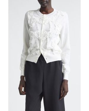 Comme des Garçons Ribbon Ruffle Wool Cardigan - White