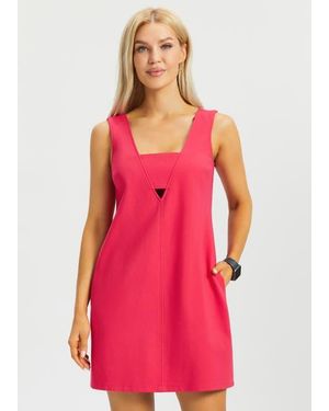 Betabrand Peekaboo V Neck Shift Dress - Pink
