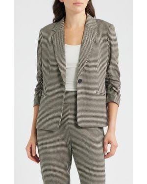 Anne Klein Scrunch Sleeve Houndstooth Blazer - Green