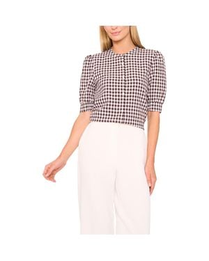 Halogen® Gingham Puff Sleeve Woven Shirt - Pink