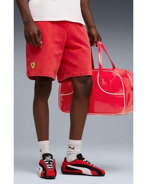 PUMA Scuderia Ferrari Sportswear Logo Cotton Sweat Shorts - Red