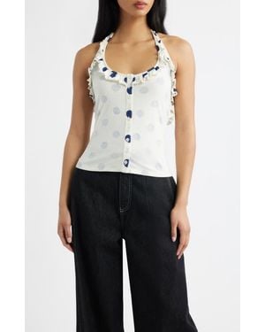 Damson Madder Zazie Ruffle Polka Dot Organic Cotton Halter Top - Blue