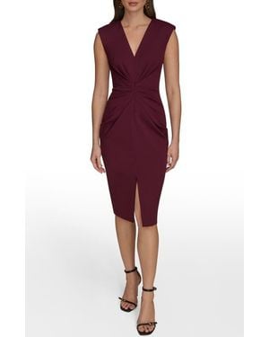 Donna Karan Center Ruched Crepe Sheath Dress - Red