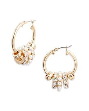 Nordstrom Pavé Crystal Rondelle Faux Pearl Hoop Earrings - Metallic