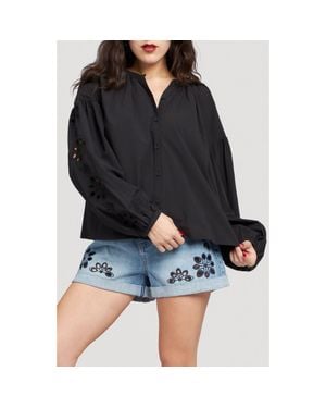 Sam Edelman Embroidered Sleeve Top - Black