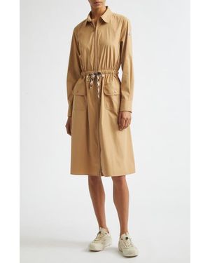 Moncler Long Sleeve Cotton & Nylon Zip Shirtdress - Natural