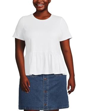 Lands' End Short Sleeve Lightweight Jersey Crew Neck Peplum Tee - White