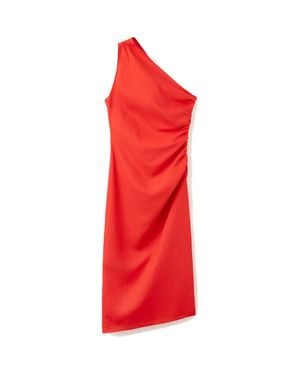 Mango Asymmetrical Pleated Midi Dress - Red
