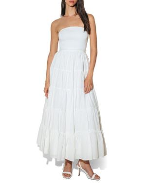 FREEMARKET Strapless Tiered Cotton Maxi Sundress - White