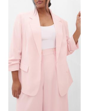City Chic Abbie Ruched Sleeve Blazer - Pink