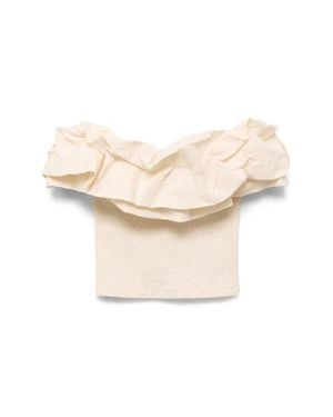 Mango Smocked Ruffle Tube Top - Natural