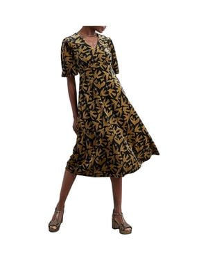 Seasalt Cornwall Hendra Floral Print Puff Sleeve Velvet Dress - Black