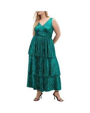 City Chic Metallic Tiered Maxi Dress - Green