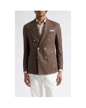 Eleventy Double Breasted Wool Blend Sport Coat - Brown