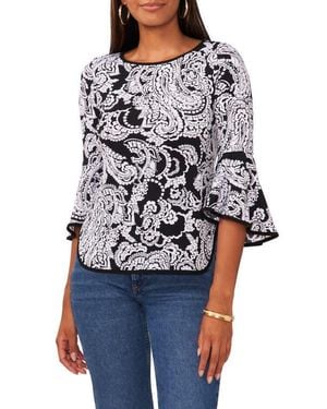 Chaus Paisley Print Bell Sleeve Top - Gray