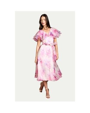 Coast Printed Organza Ruffle Sleeve Midi Dress - Pink