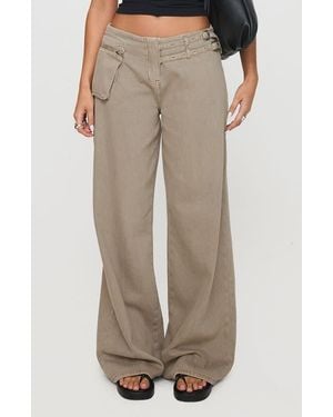 Princess Polly Paltrow Low Rise Wide Leg Cargo Jeans - Natural