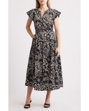 Wit & Wisdom Floral Cotton Blend Dress - Black