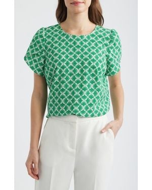 Anne Klein Print Tulip Sleeve Top - Green