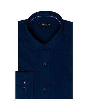 MASUTTO Lior 8 Way Stretch Knit Solid Button-Up Long Sleeve Shirt - Blue