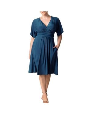 Kiyonna Gia Floral Midi Dress - Blue