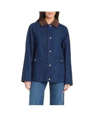 Vince Camuto Corduroy-Collared Denim Utility Jacket - Blue