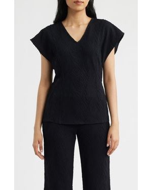 Anne Klein Texture Flutter Sleeve Top - Black