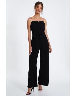 Quiz Scuba Crepe Bow Front Jumpsuit - Blue