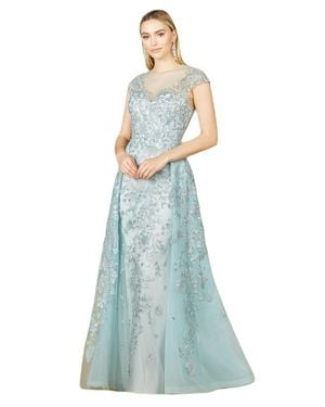LARA New York Long Bell Sleeve V-Neck Beaded Gown - Blue